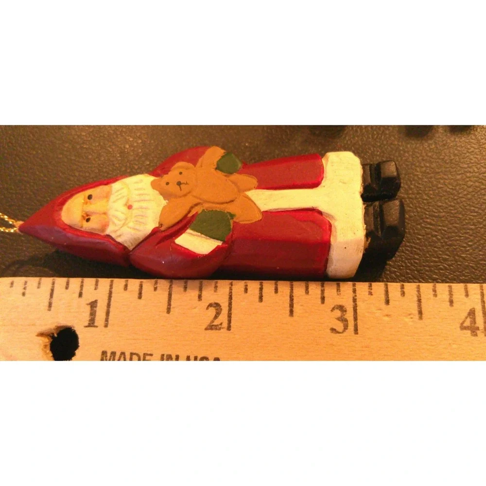 Santa Claus Teddy Bear Christmas Tree Holiday Ornaments Set Of 3 Wood‎